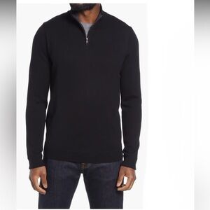 NWT Men’s Nordstrom 100% Merino Wool Quarter-Zip Pullover Sweater Black Size M